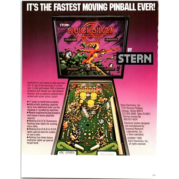 Quicksilver Pinball FLYER Original Game Artwork Sheet Retro Fantasy Vintage - Picture 1 of 2